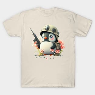 The clever penguin in military uniform with helmet and weapon T-Shirt